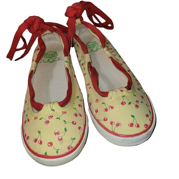 Sugar Shoes - Vintage TwentySixRed Women's Size 6 Sugar Cherry Print Ankle Tie Slip-on Shoes